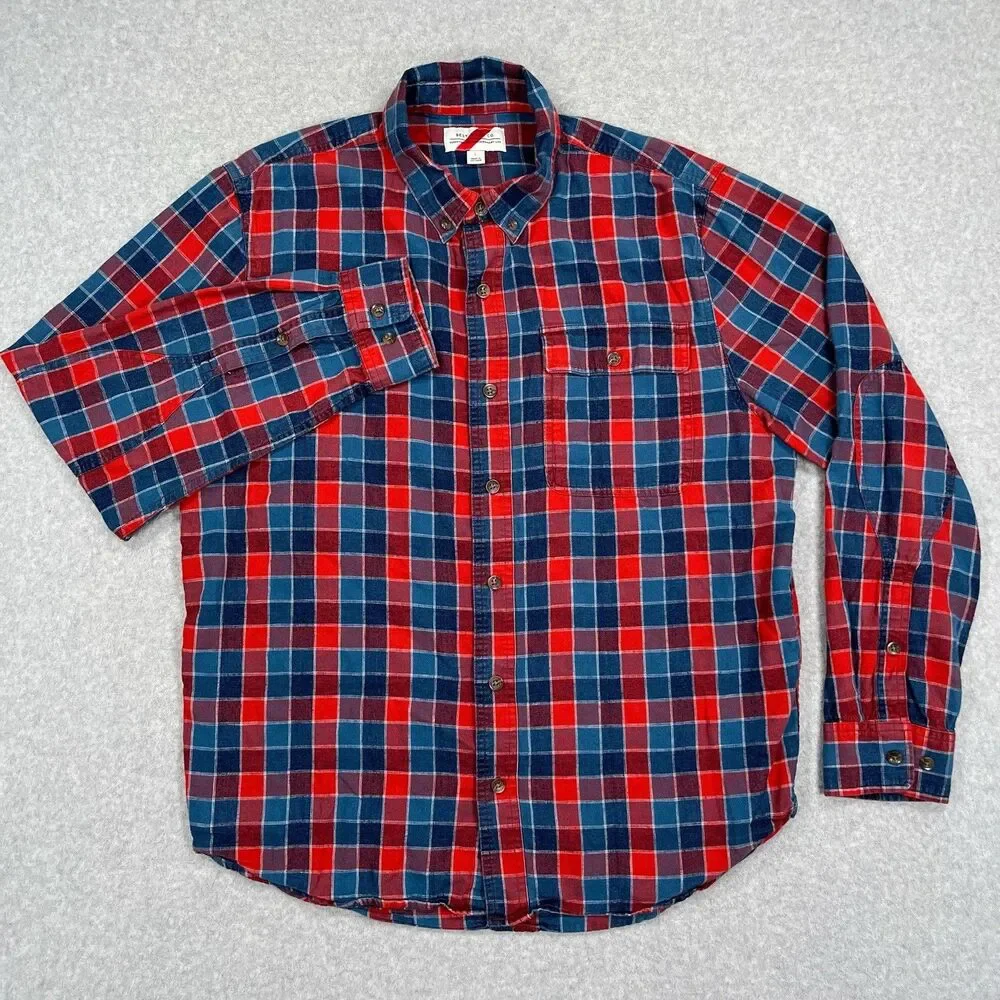 Best Made Co Flannel Shirt Mens Large Red Blue Plaid Linen Cotton Blend Preppy